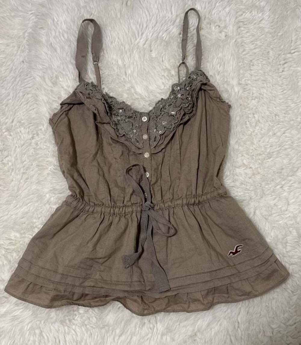 Hollister XS Brown Lace Sequin Peplum Camisole Tank Top